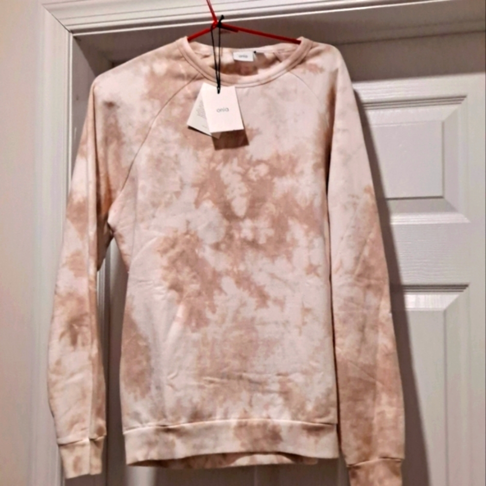 Onia raglan fleece lined khaki tye dye sweatshirt
